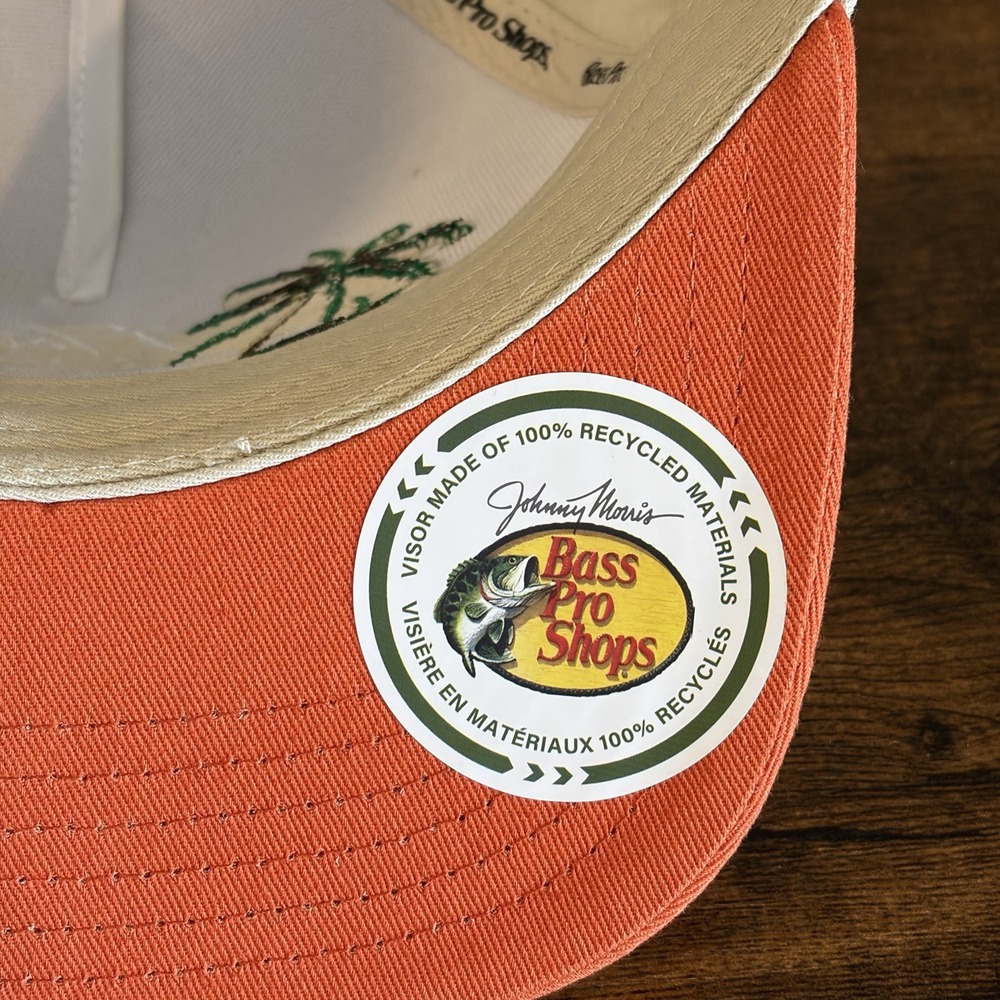 Bass Pro Shops Florida Flamingo Flat Bill Hat SnapBack White and Orange - Picture 7 of 10